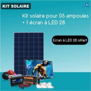 KIT solaire pour 5 ampoules + 1 écran à LED 28’’