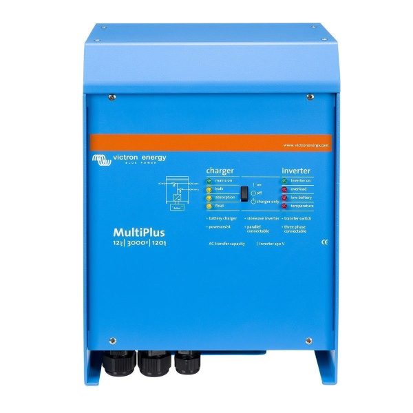 Découvrez le Convertisseur-Chargeur Multiplus 3000VA 12V 16A-120A de Victron Energy : puissance de 3000 VA, chargeur intégré de 120A et gestion avancée pour vos systèmes solaires