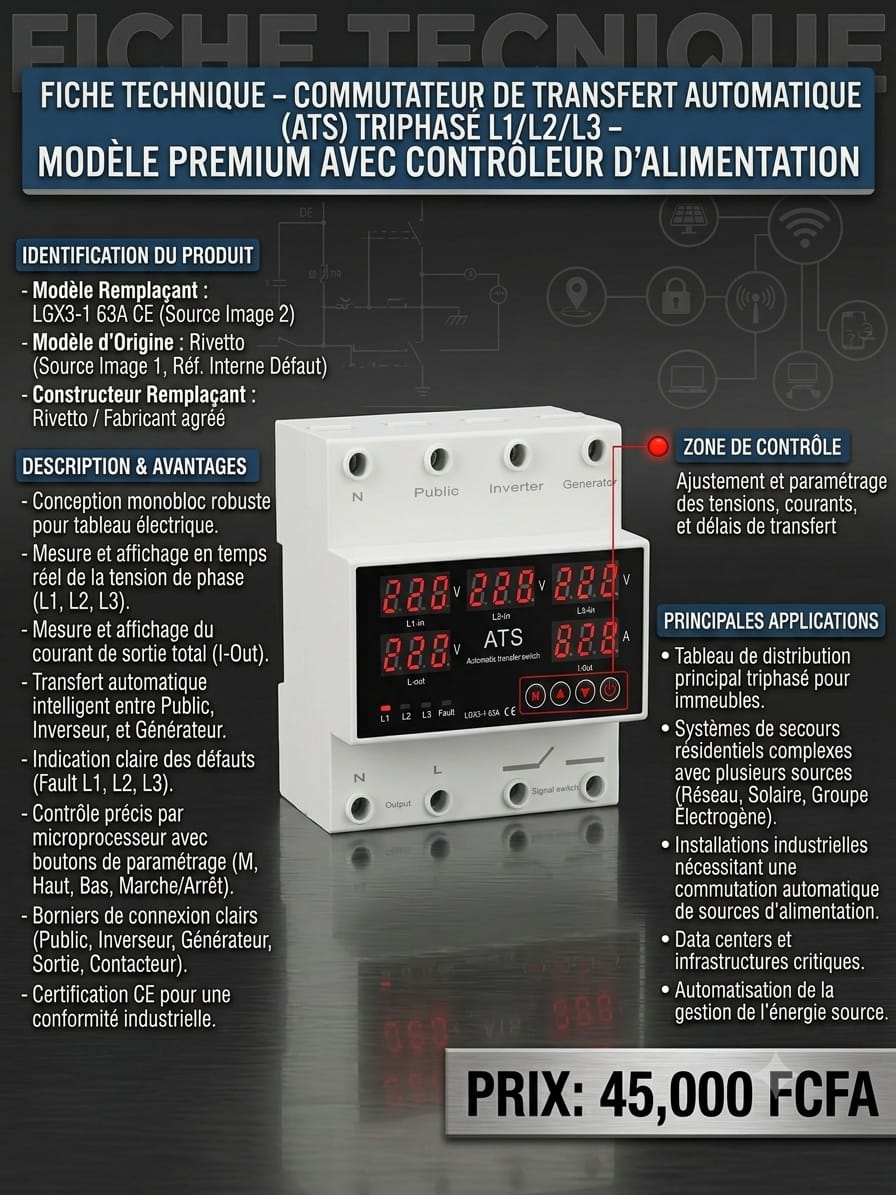 652f6e1d-21af-4b63-97f3-d3ab3f65d48e COMMUTATEUR DE TRANSFERT AUTOMATIQUE (ATS) TRIPHASE L1/L2/L3